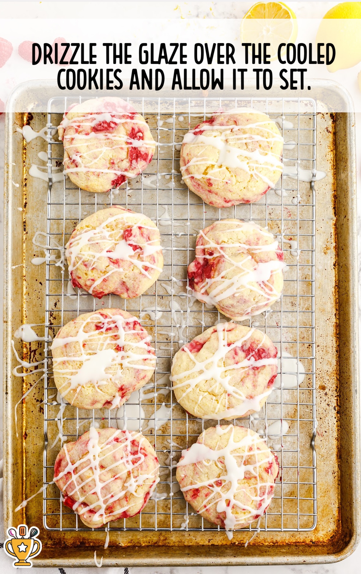 Lemon Raspberry Cookies on a rack in a baking pan