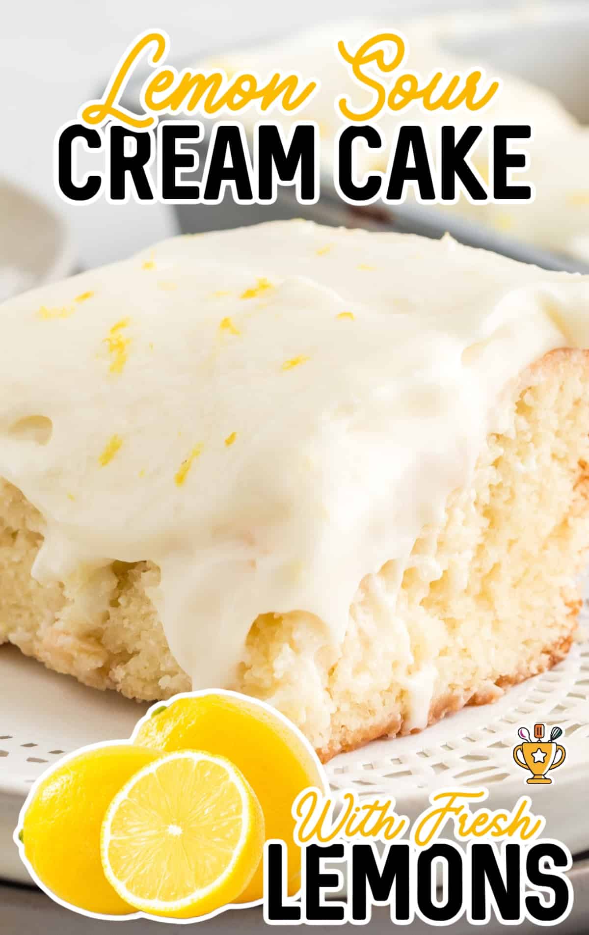 a piece of Lemon Sour Cream Cake on a plate