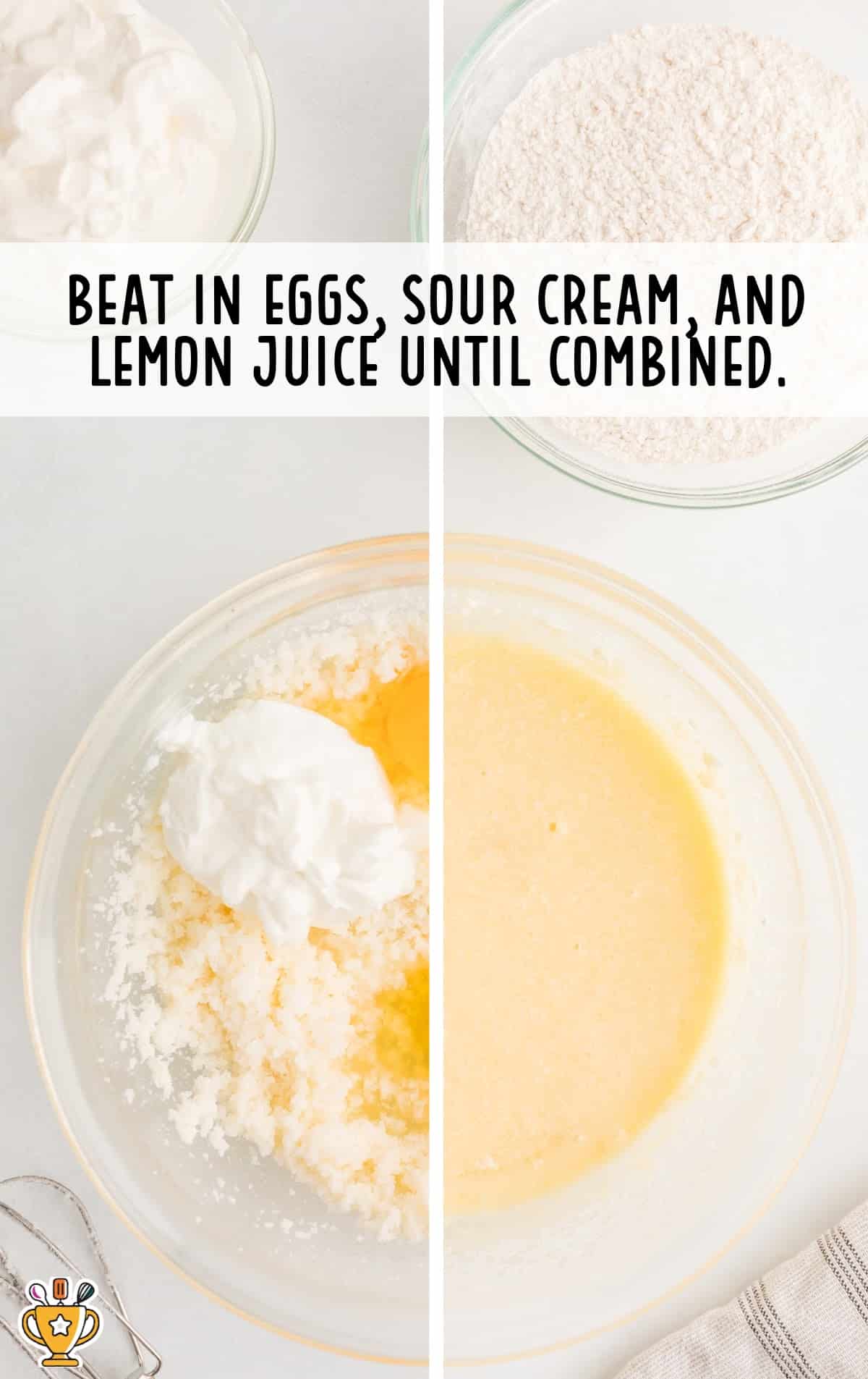 eggs, sour cream and lemon juice added in a bowl