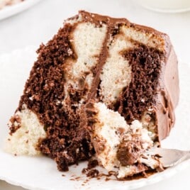 a slice of Marble Cake on a plate