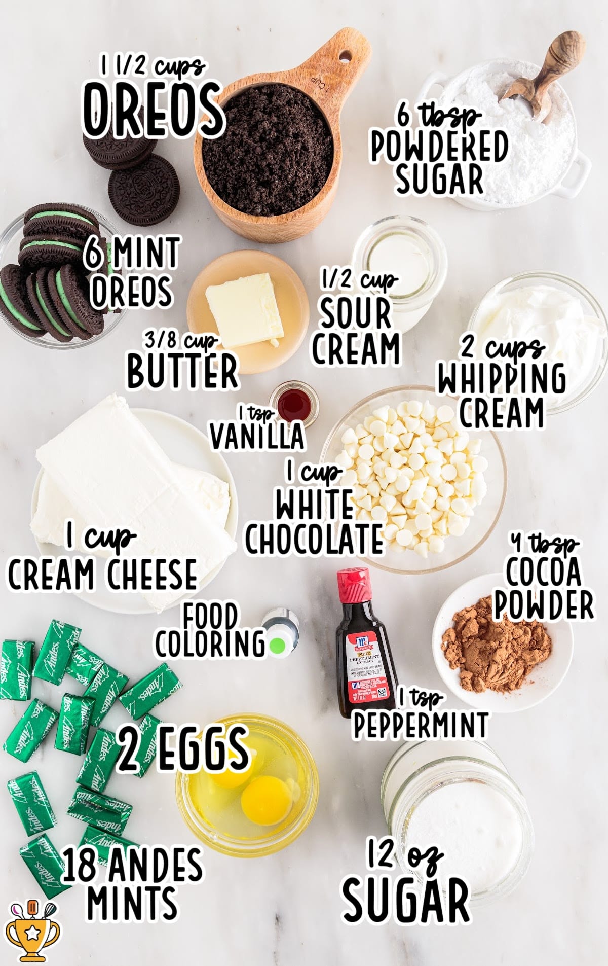 ingredients for making Mini Mint Cheesecake