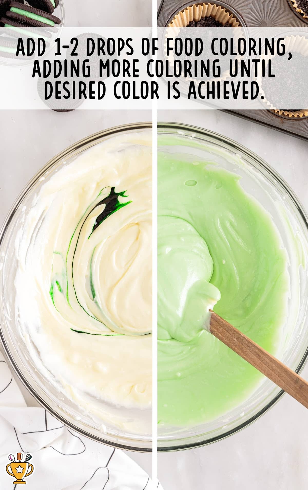 two drops of food coloring added in a bowl