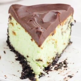 a piece of Chocolate Mint Cheesecake on a plate