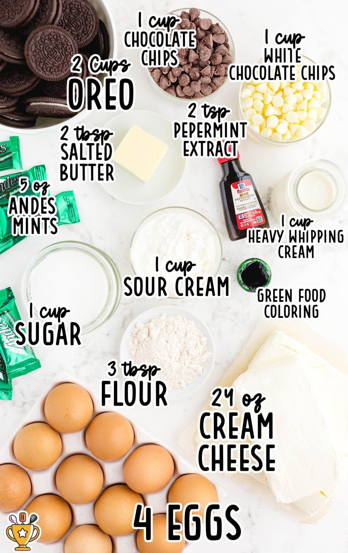 ingredients for making Chocolate Mint Cheesecake