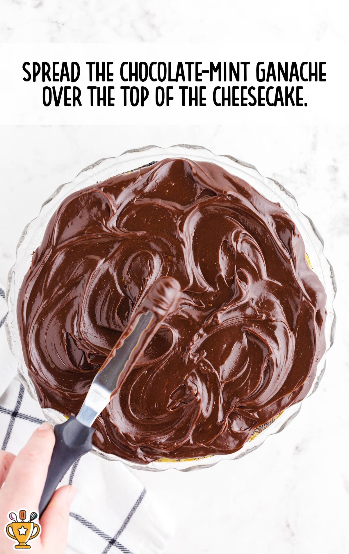 chocolate-mint ganache spread over the top of the cheesecake