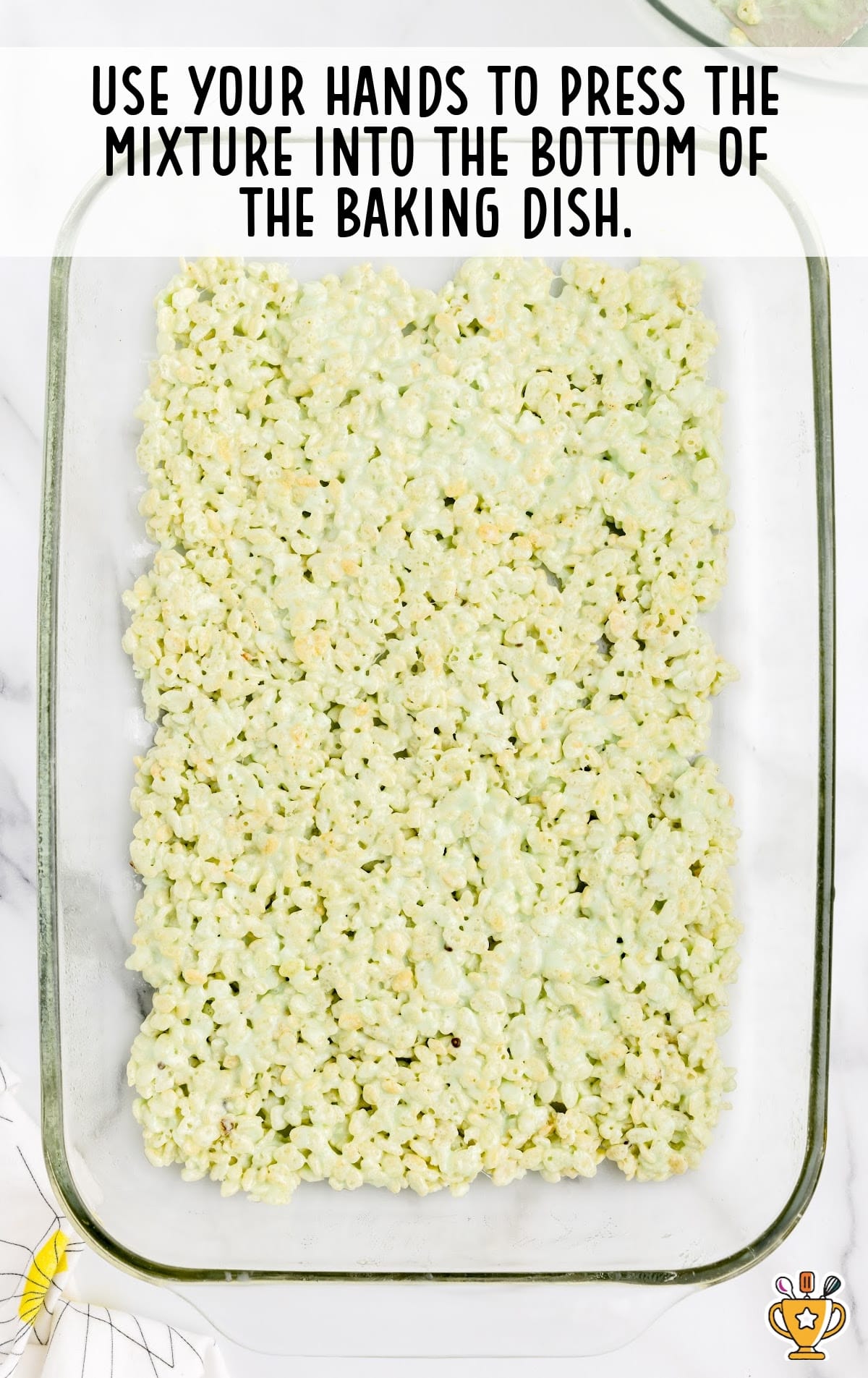 Peeps Rice Krispie Treats mixture in a baking dish
