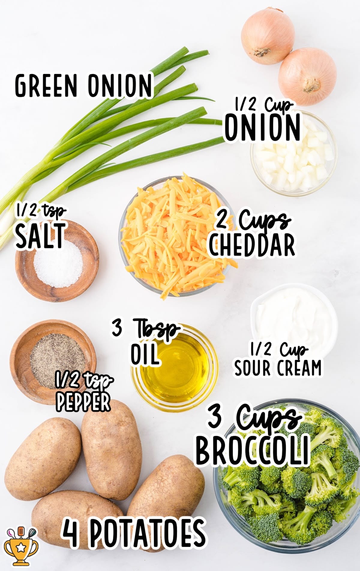 ingredients for making Broccoli and Cheddar Potato Skins