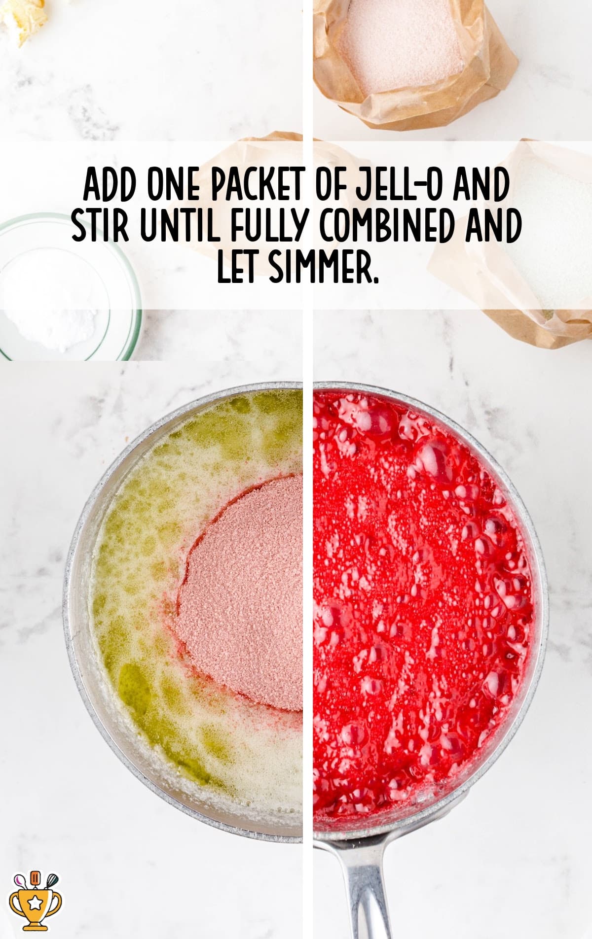one packet of jello added in a bowl