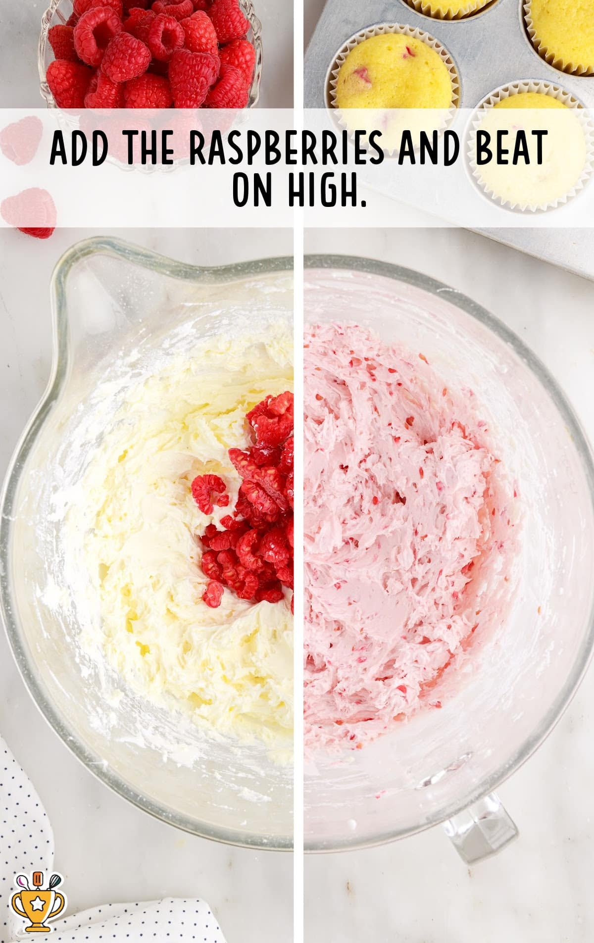 raspberries added in a bowl