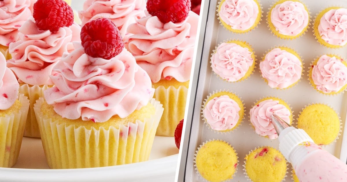 Raspberry Cupcakes on a plate and on a baking pan