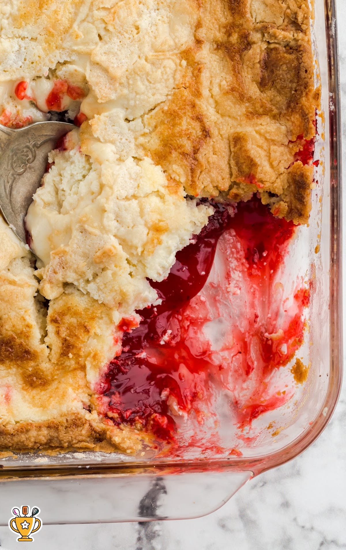 Strawberry Dump Cake in a baking dish