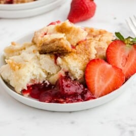 Strawberry Dump Cake on a plate