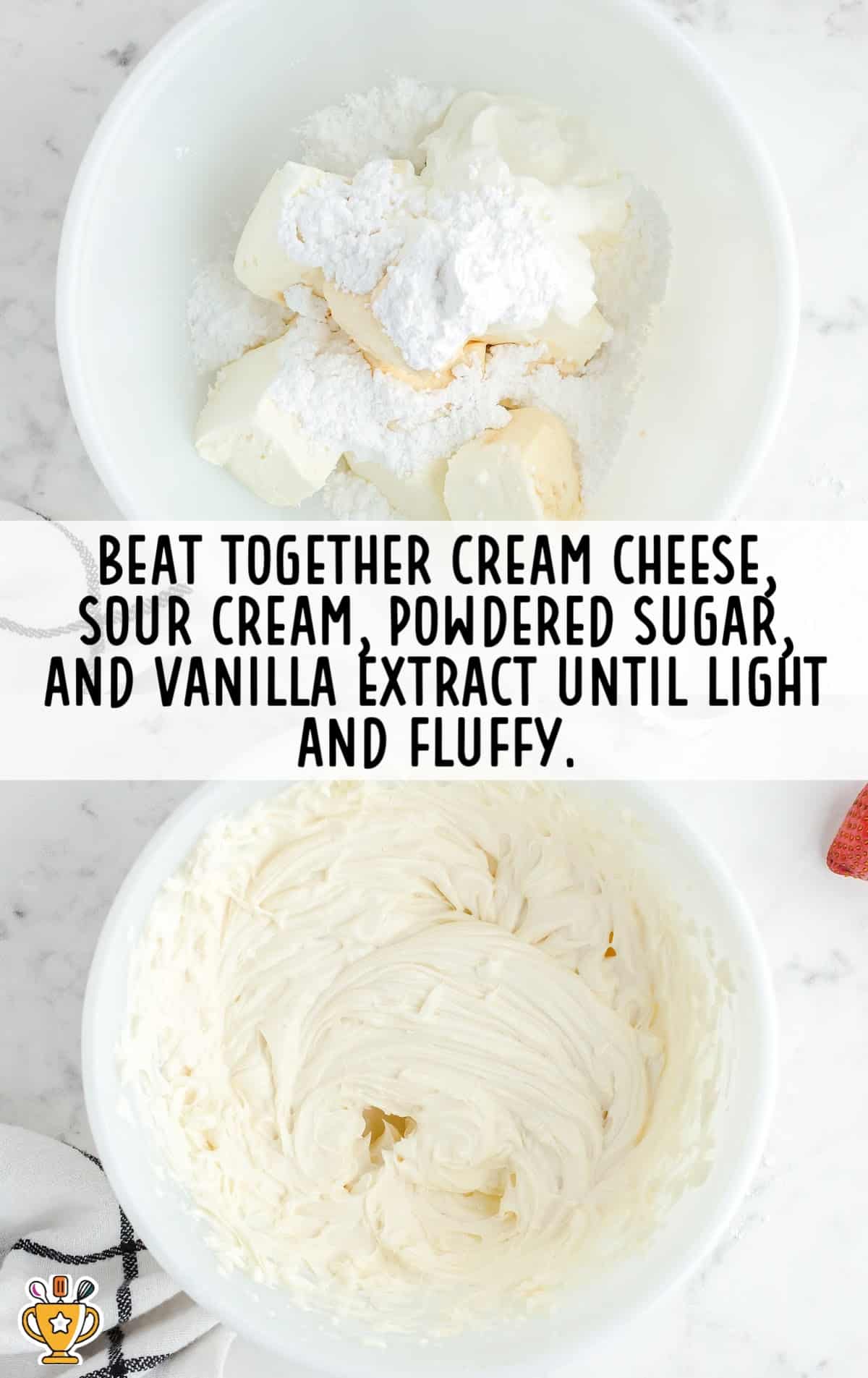 cream cheese, sour cream, powdered sugar and vanilla extract in a bowl