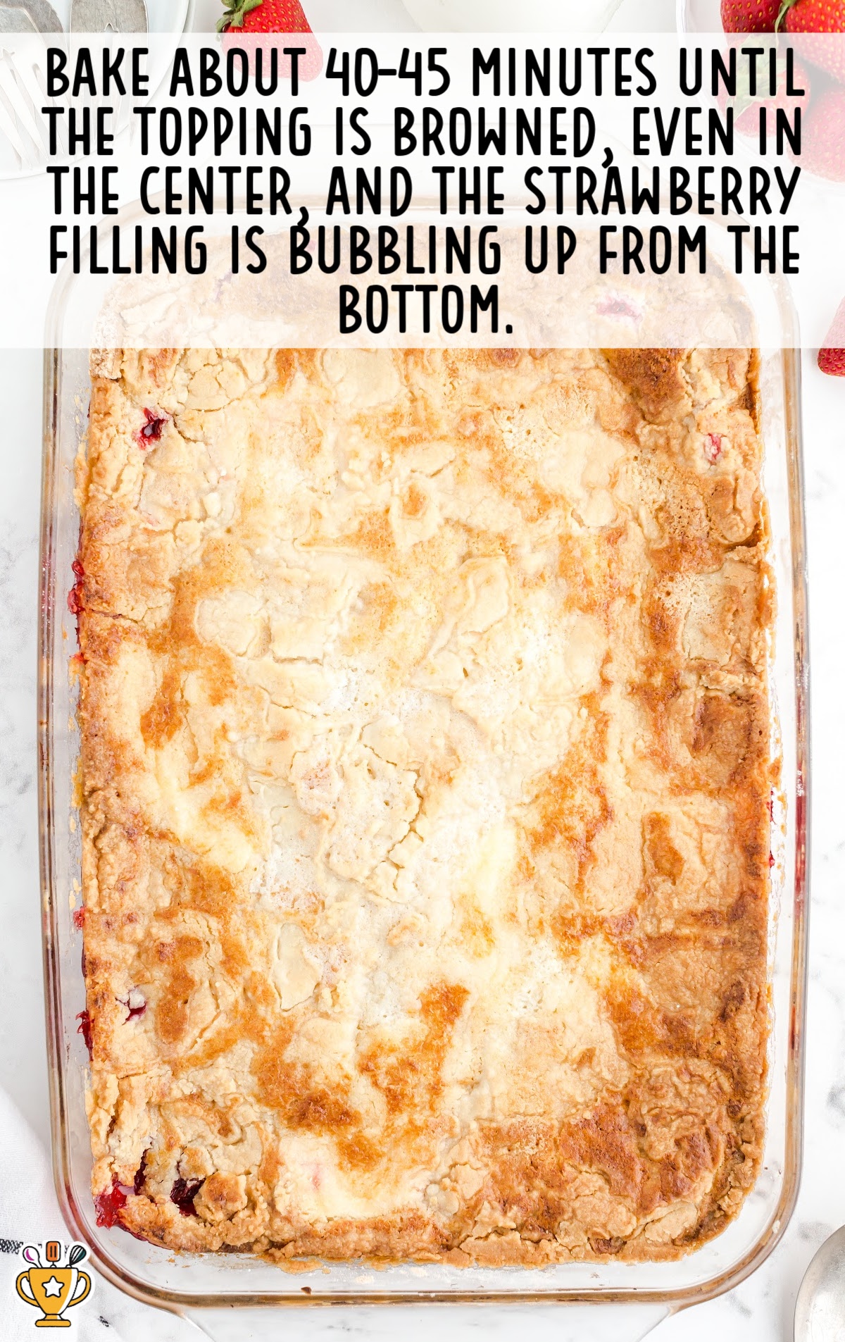 baked Strawberry Dump Cake in a baking pan