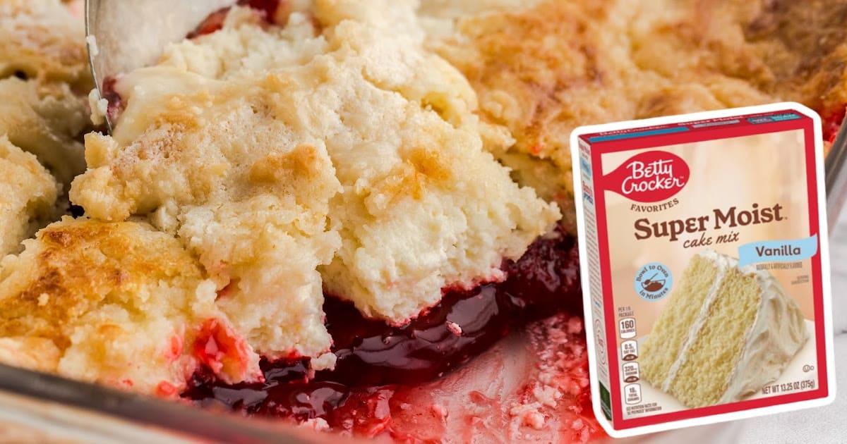 Strawberry Dump Cake in a baking dish