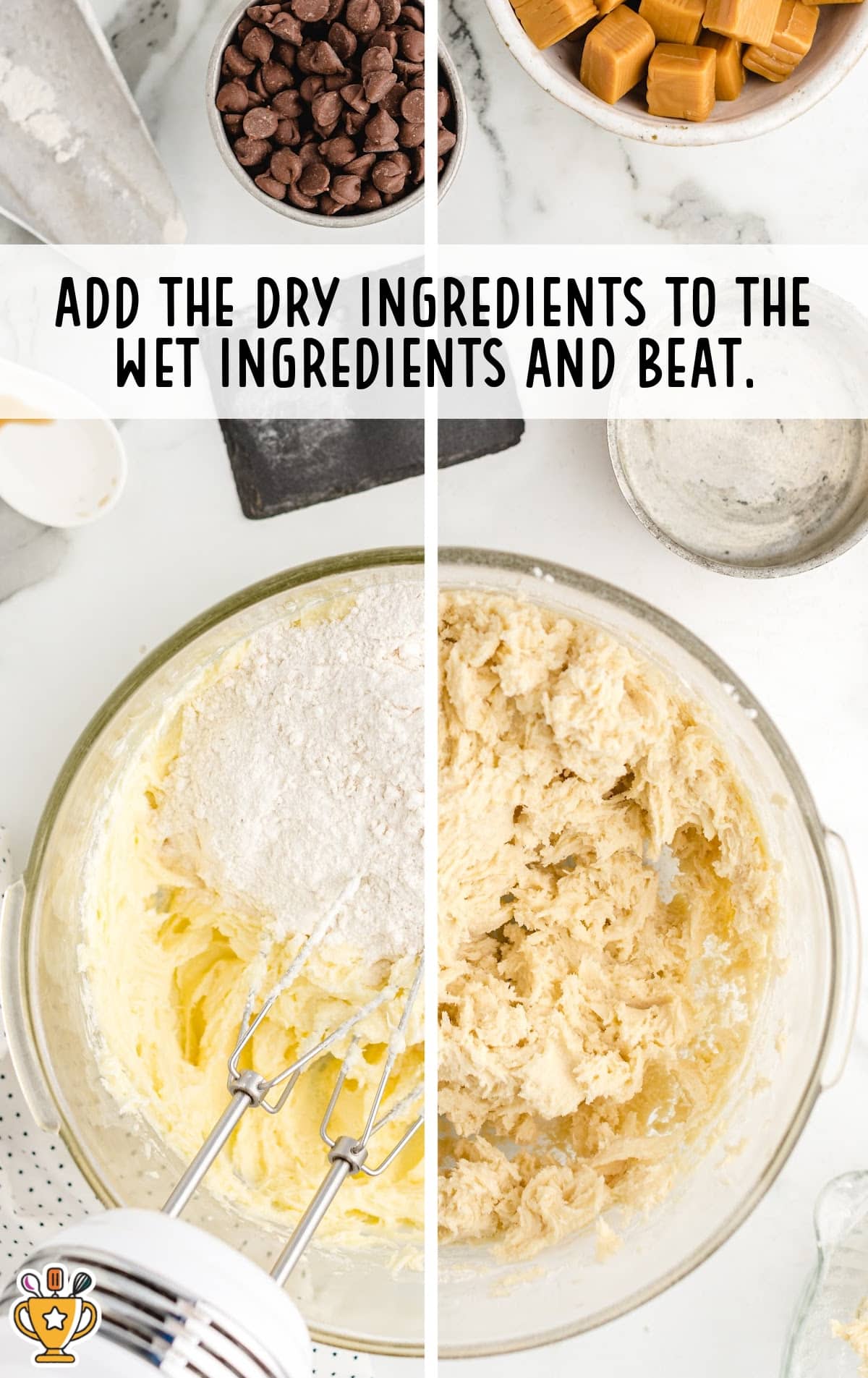 dry ingredients added to the wet ingredients in a bowl