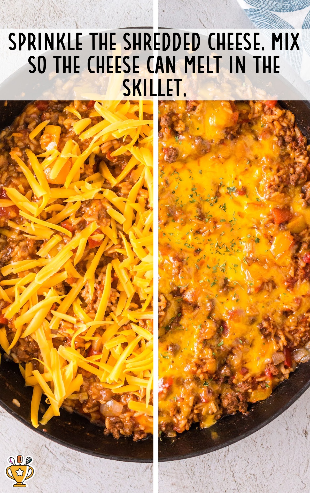 shredded cheese sprinkled in the skillet