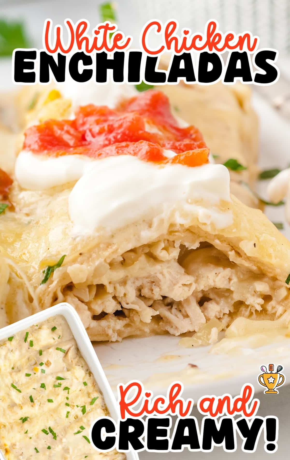 White Chicken Enchiladas on a plate