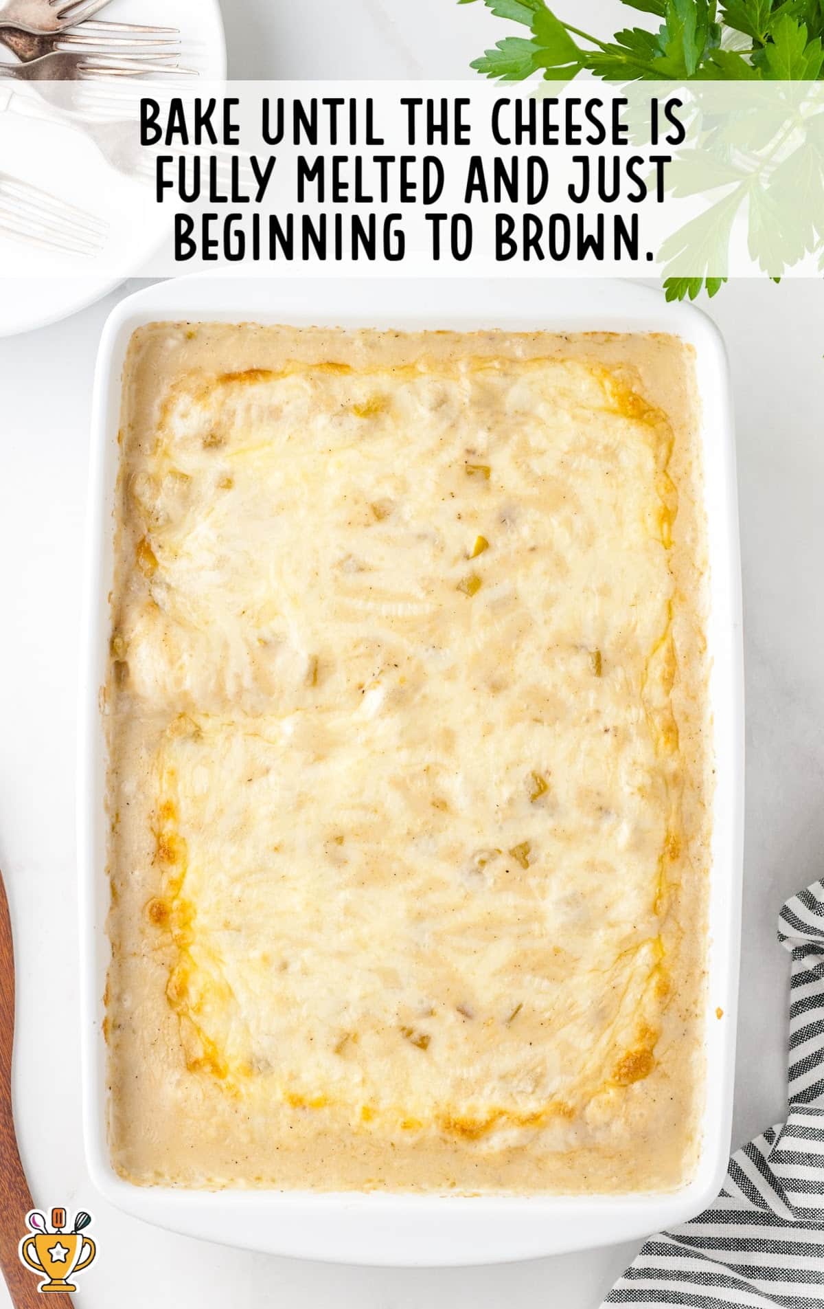 White Chicken Enchiladas in a baking dish