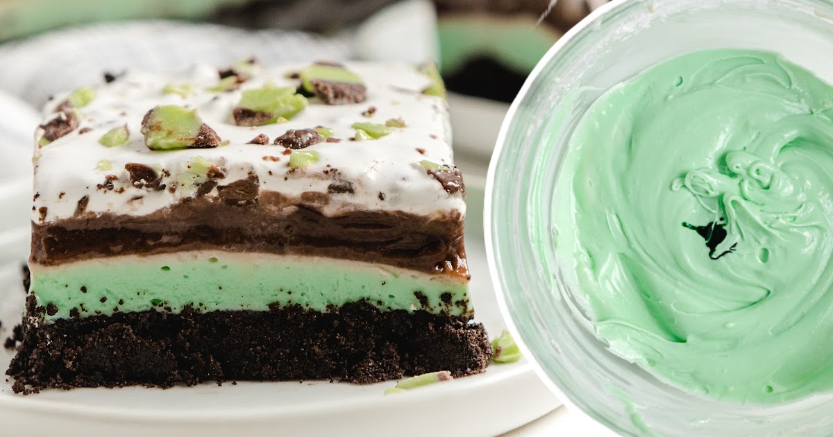 a piece of Chocolate Mint Lasagna on a plate