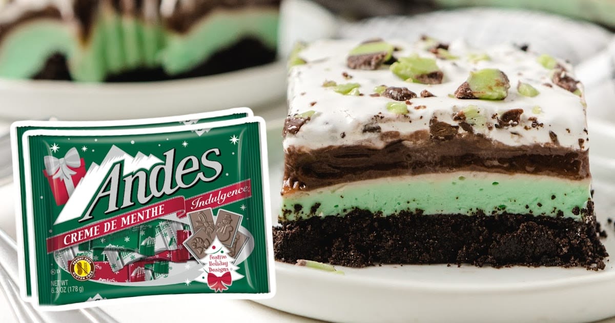 a piece of Chocolate Mint Lasagna on a plate