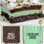 a piece of Chocolate Mint Lasagna on a plate
