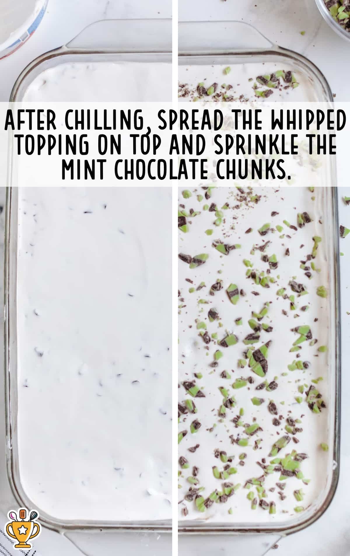 whipped topping on top with mint chocolate chunks