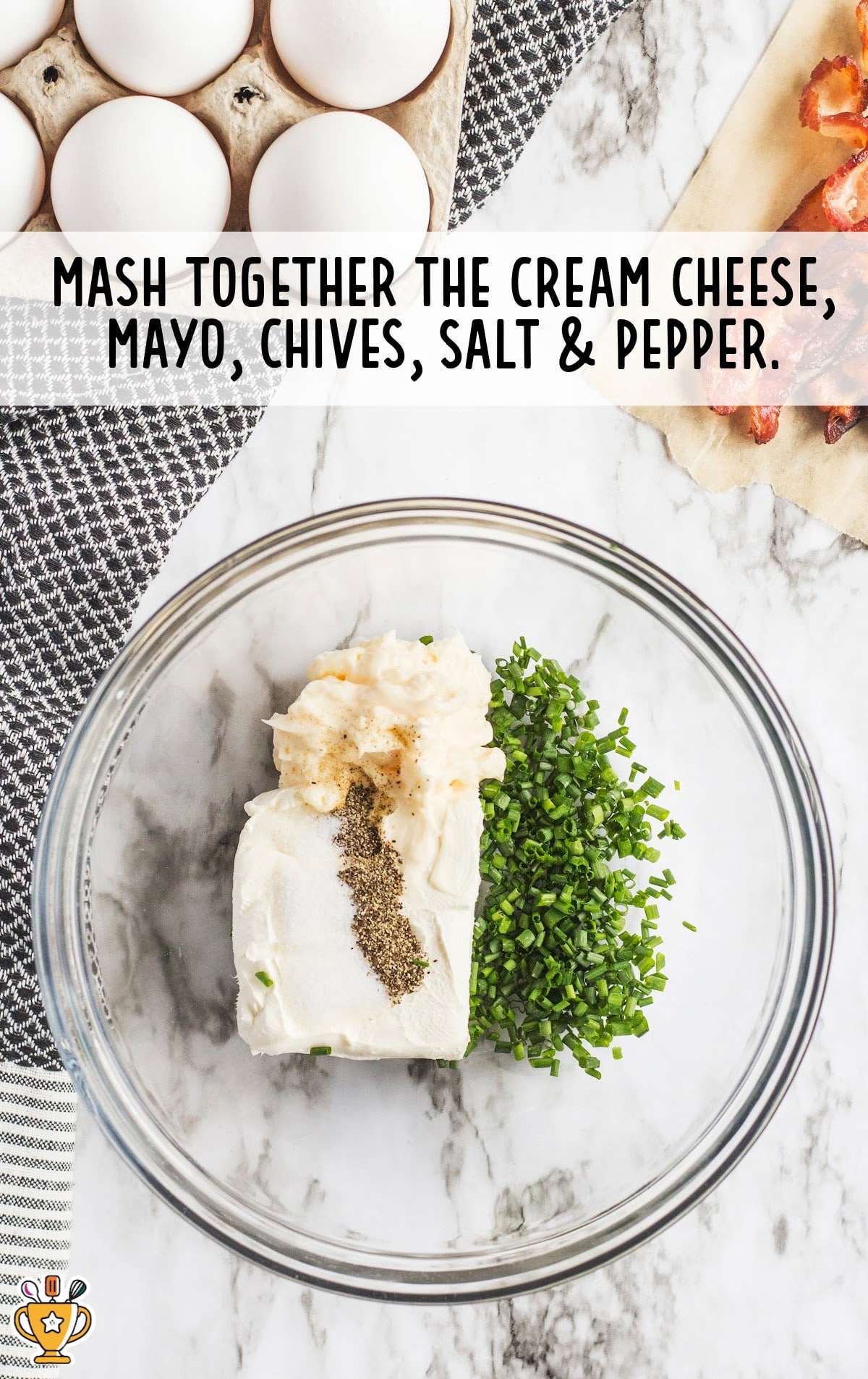 cream cheese, mayo, chives, salt and pepper in a clear bowl