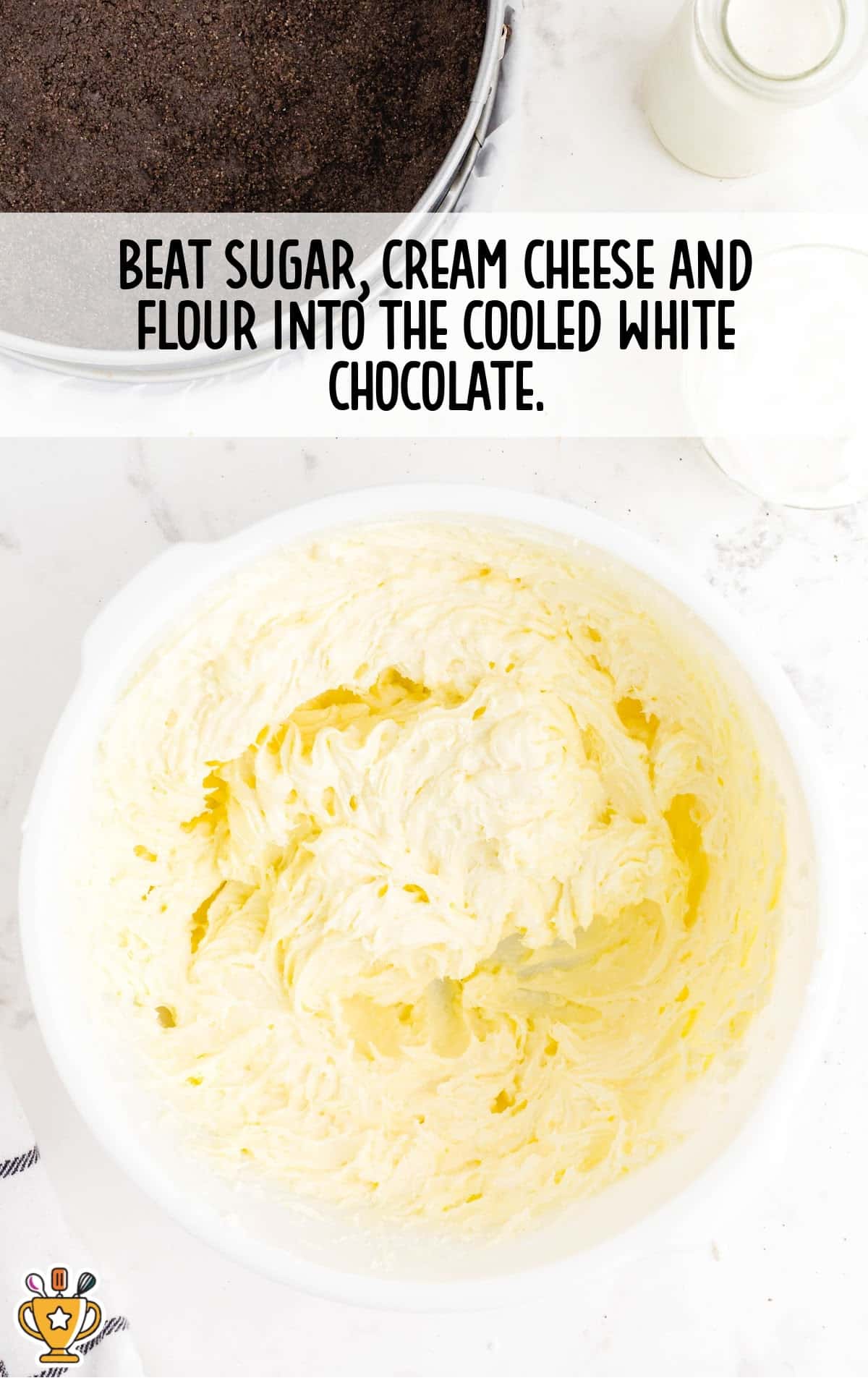 sugar, cream cheese and flour mixed into the cooled white chocolate