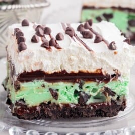 a piece of Mint Chocolate Chip Ice Cream Cake on a plate