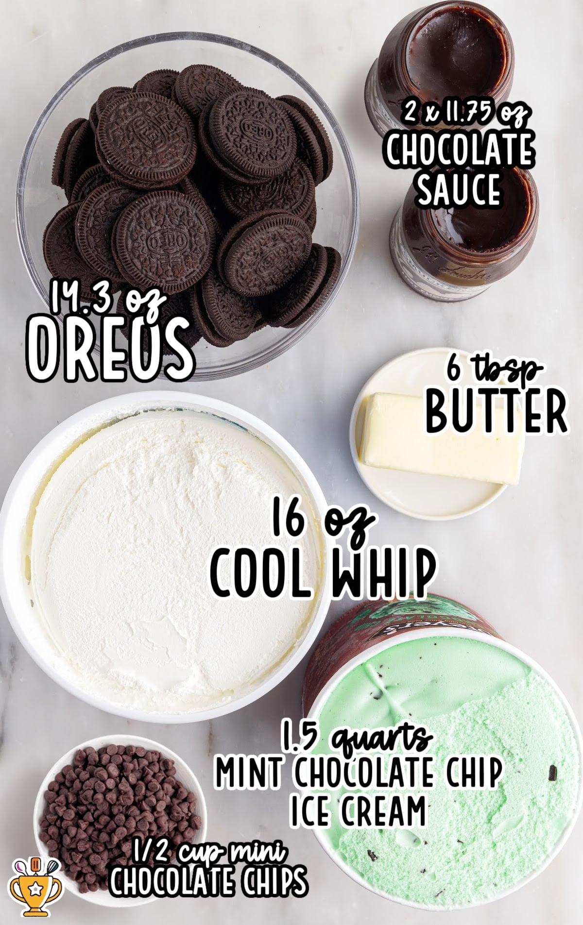 ingredients for making Mint Chocolate Chip Ice Cream Cake