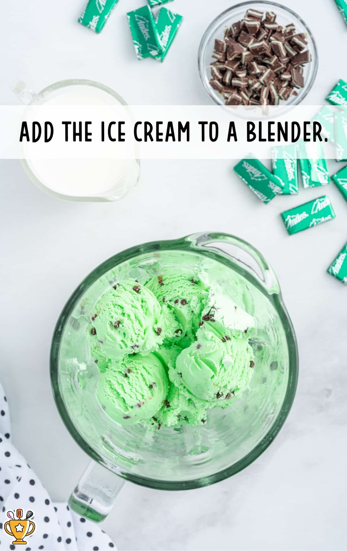 adding ice cream to a blender