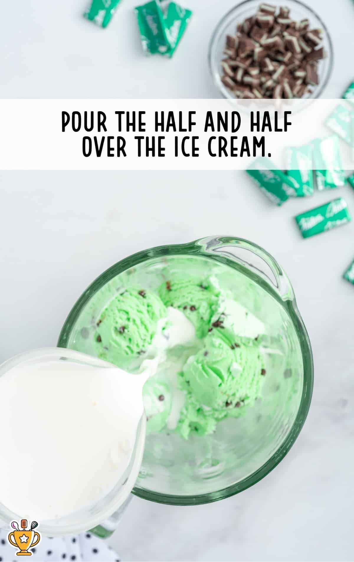 pouring half and half over the ice cream