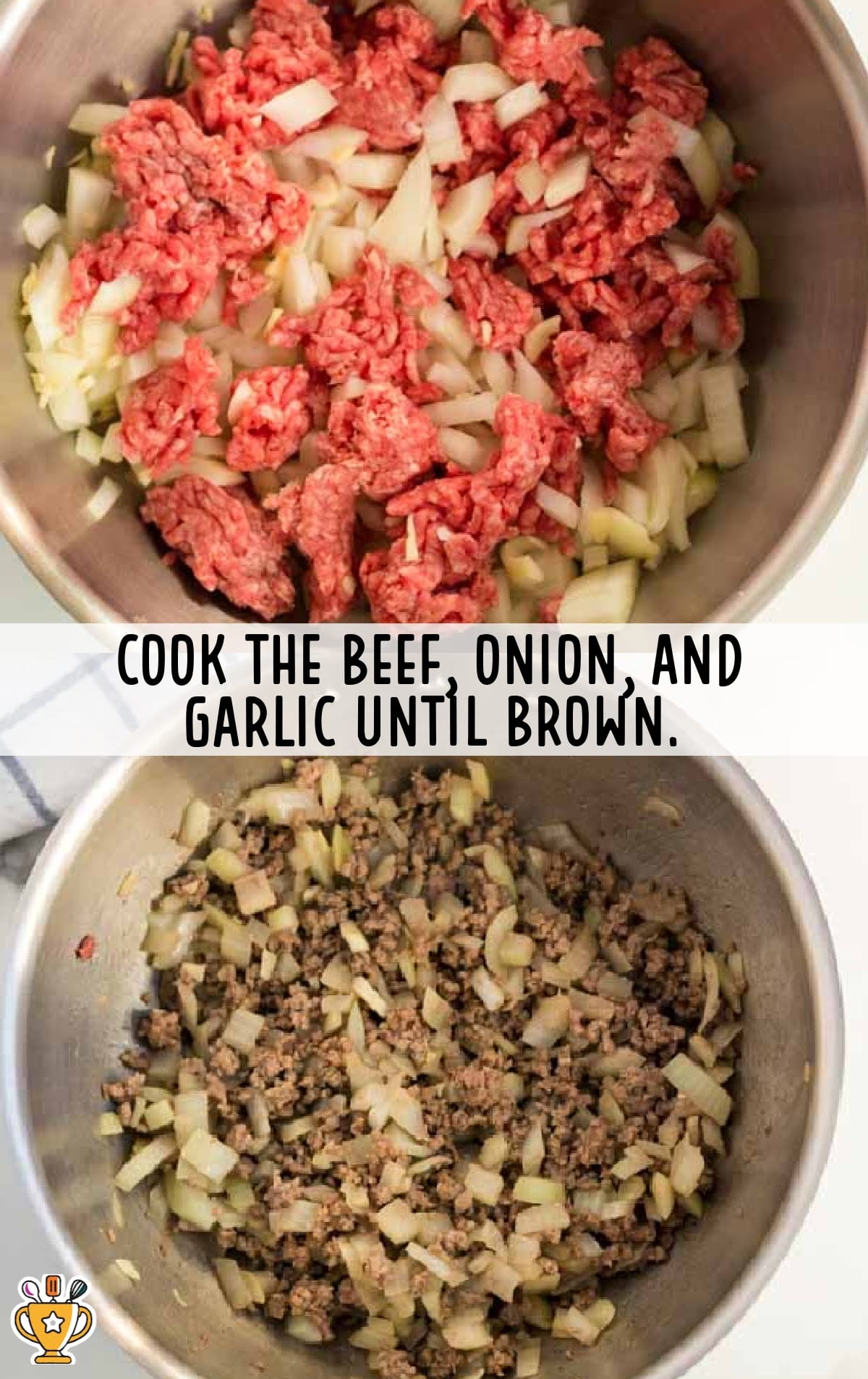 beef, onion and garlic mixed together in a bowl