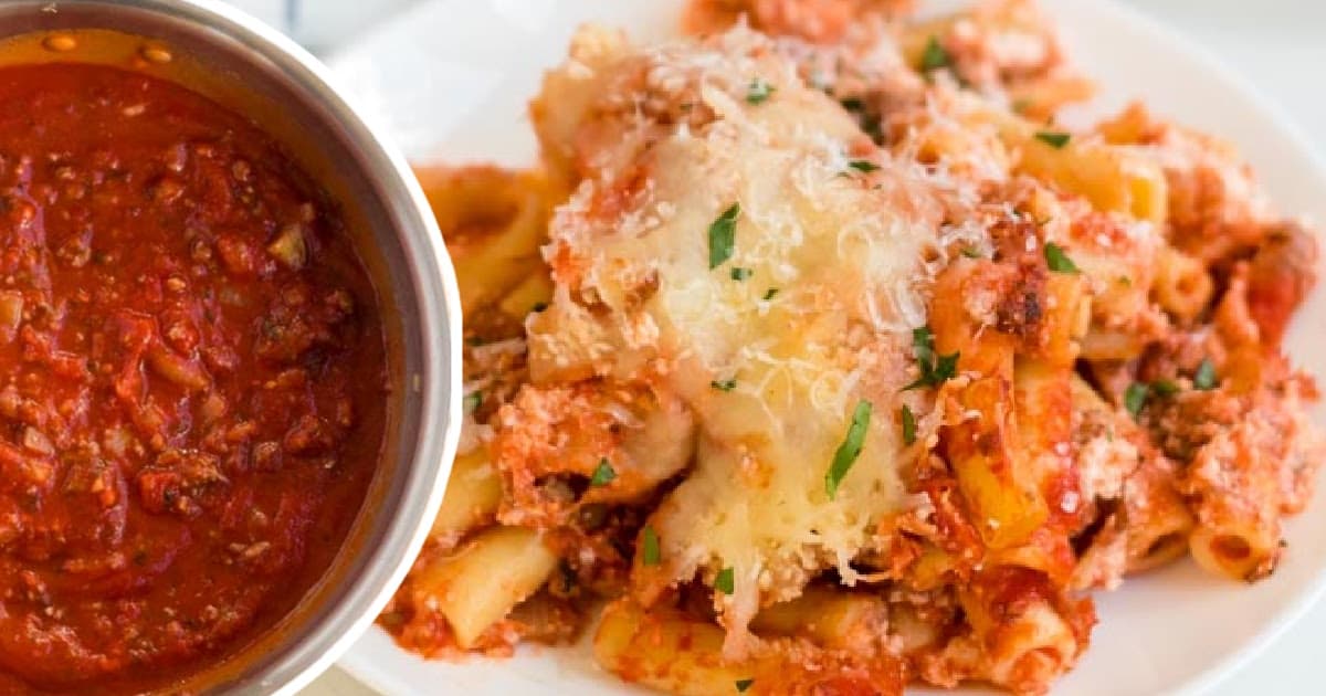 Baked Ziti on a white plate