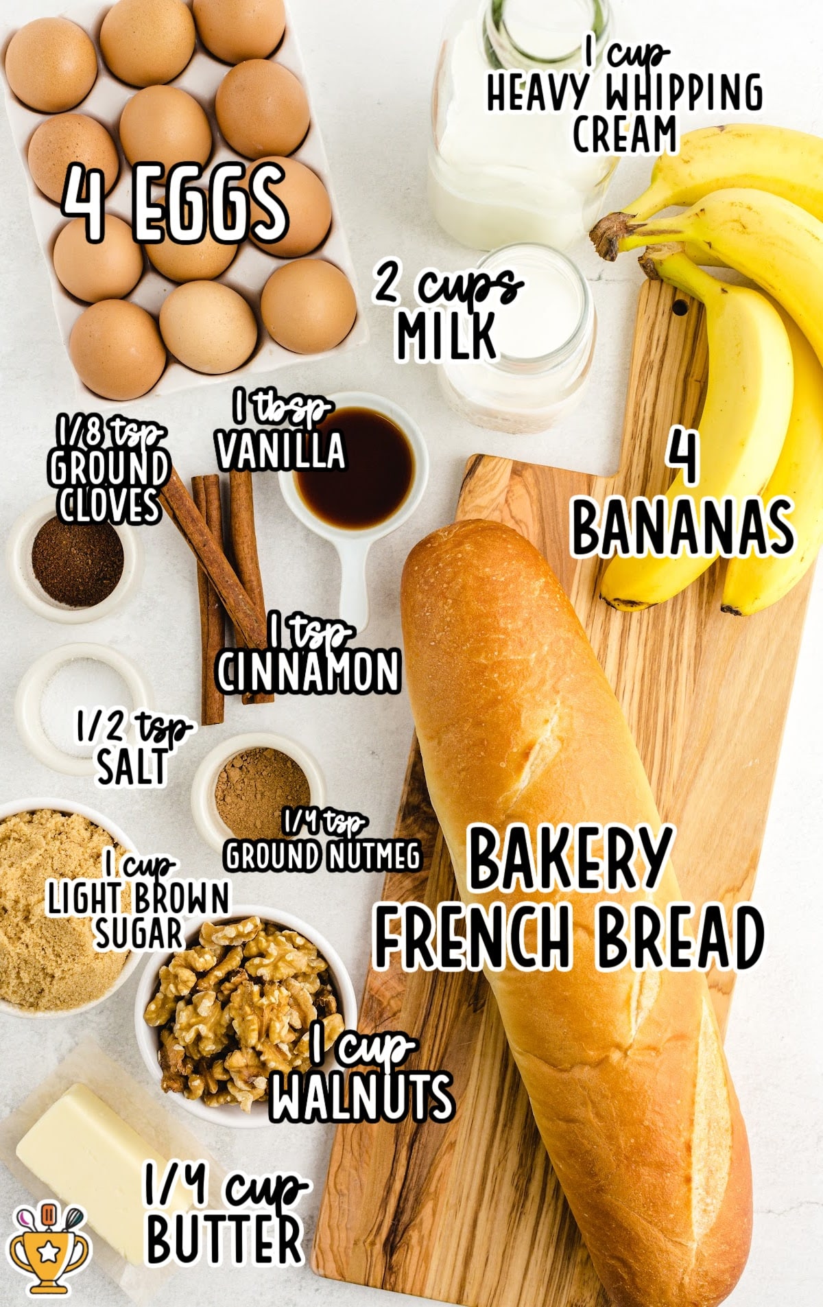 ingredients for making Banana Bread Pudding