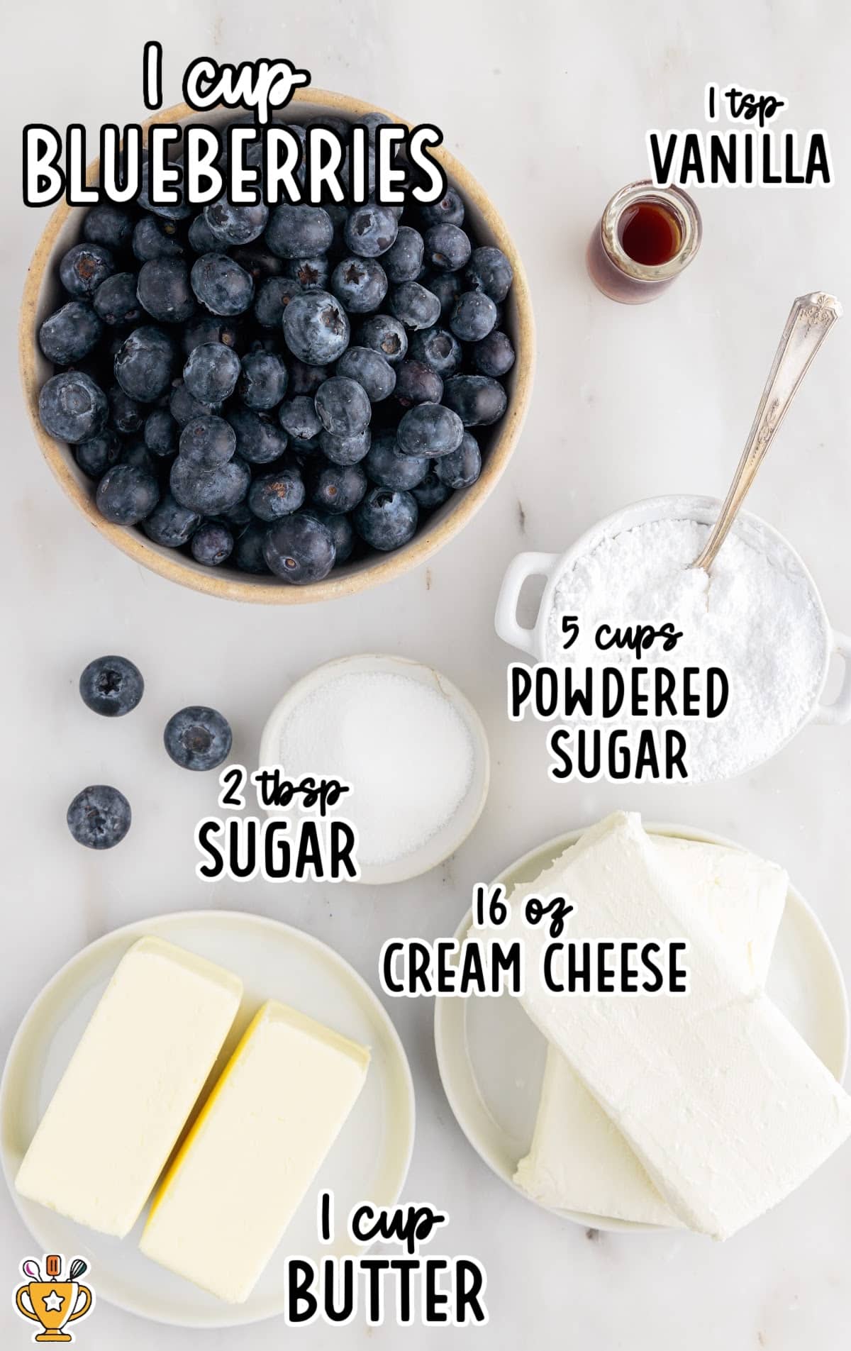 ingredients for making Blueberry Cream Cheese Frosting