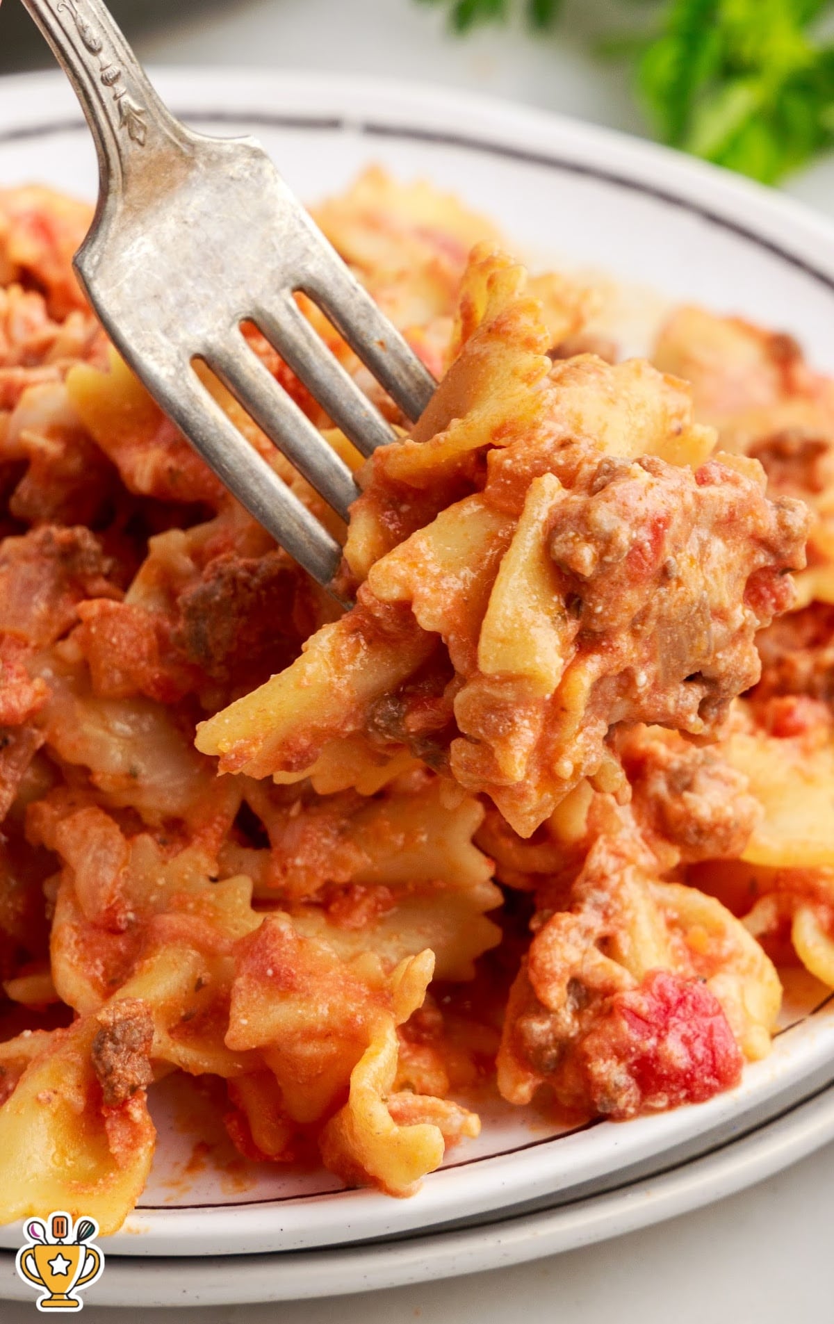 Bow tie Lasagna on a plate with a fork