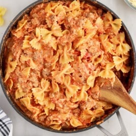 Bow tie Lasagna in a pan