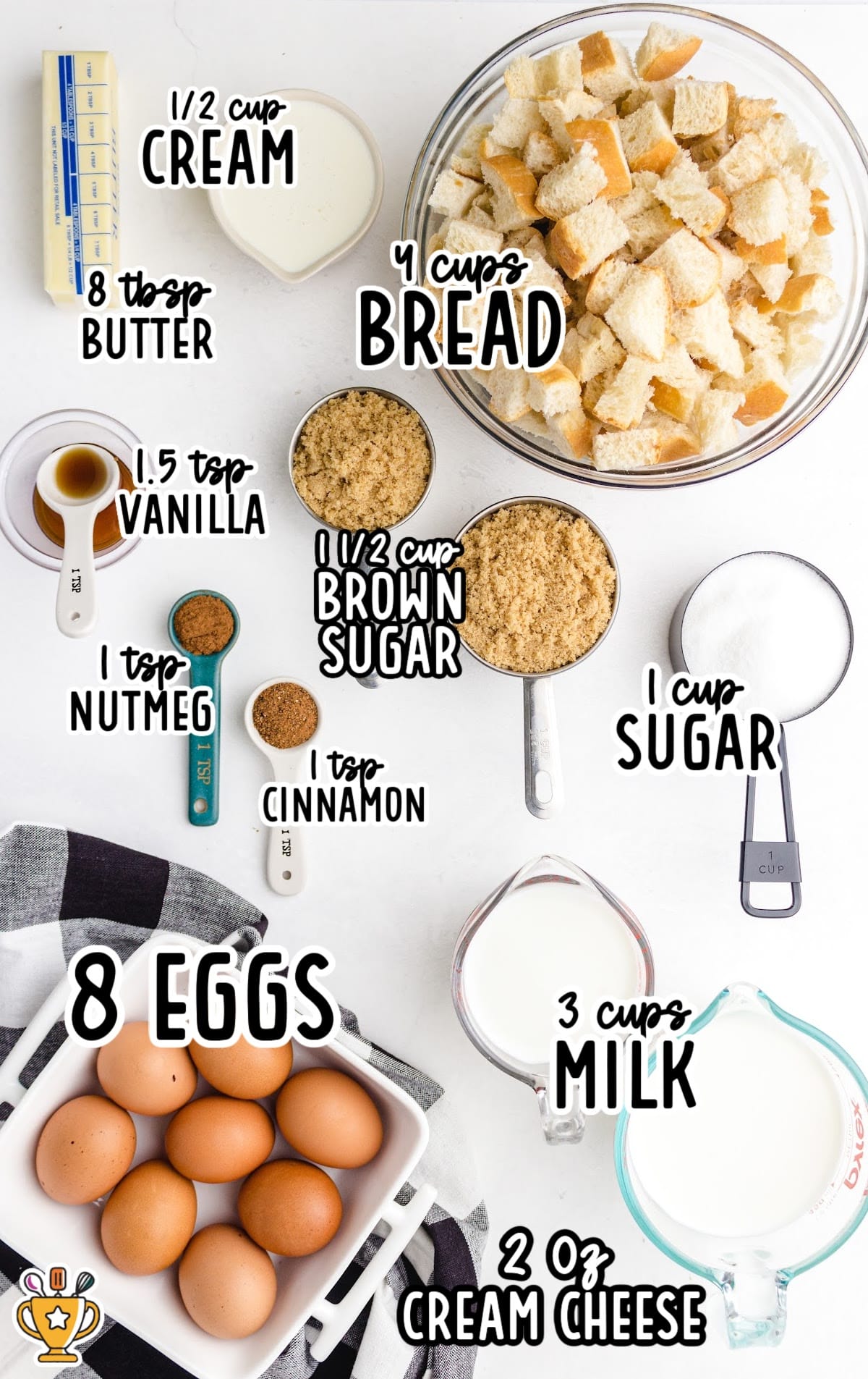ingredients for making Bread Pudding