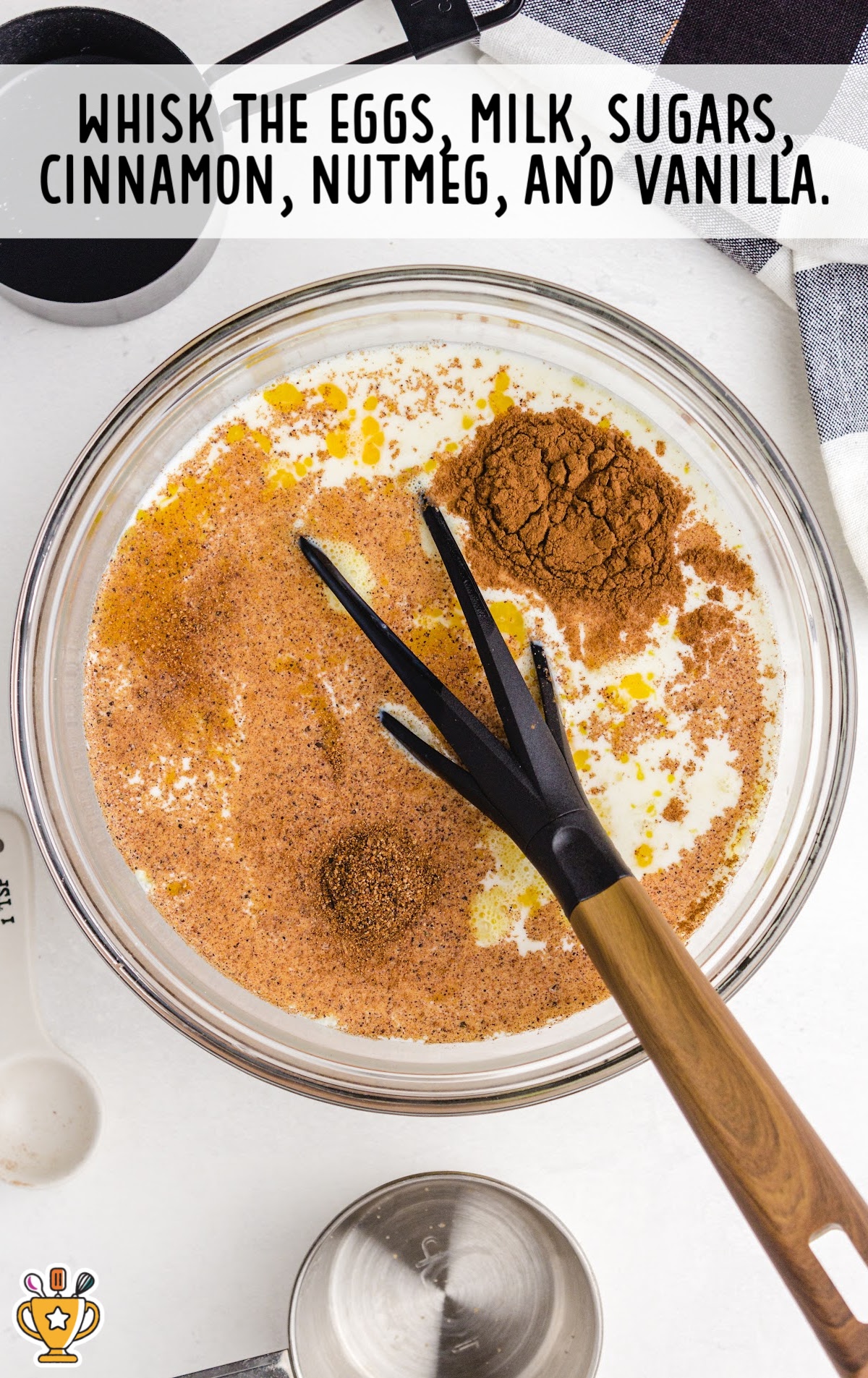 mixing Bread Pudding in a bowl