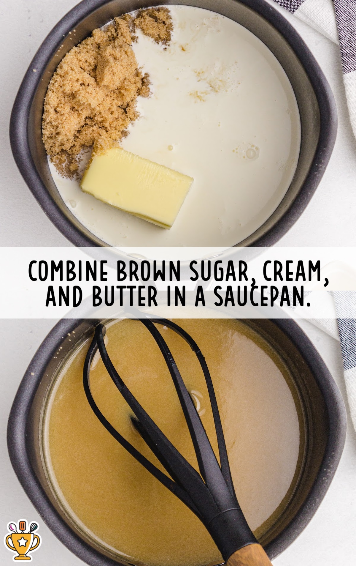 combining brown sugar, cream and butter in a saucepan