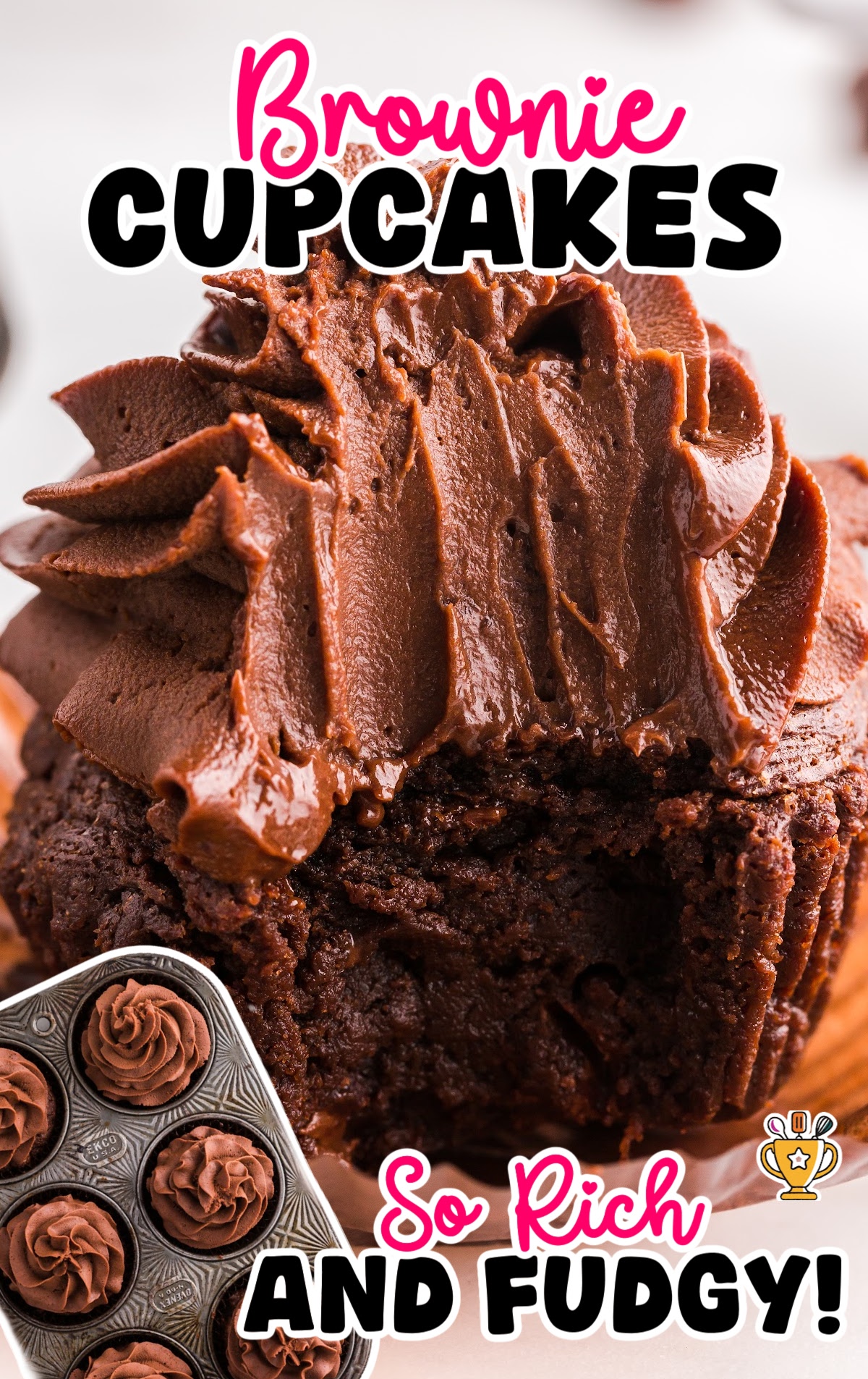 a Brownie Cupcake with a bite on it