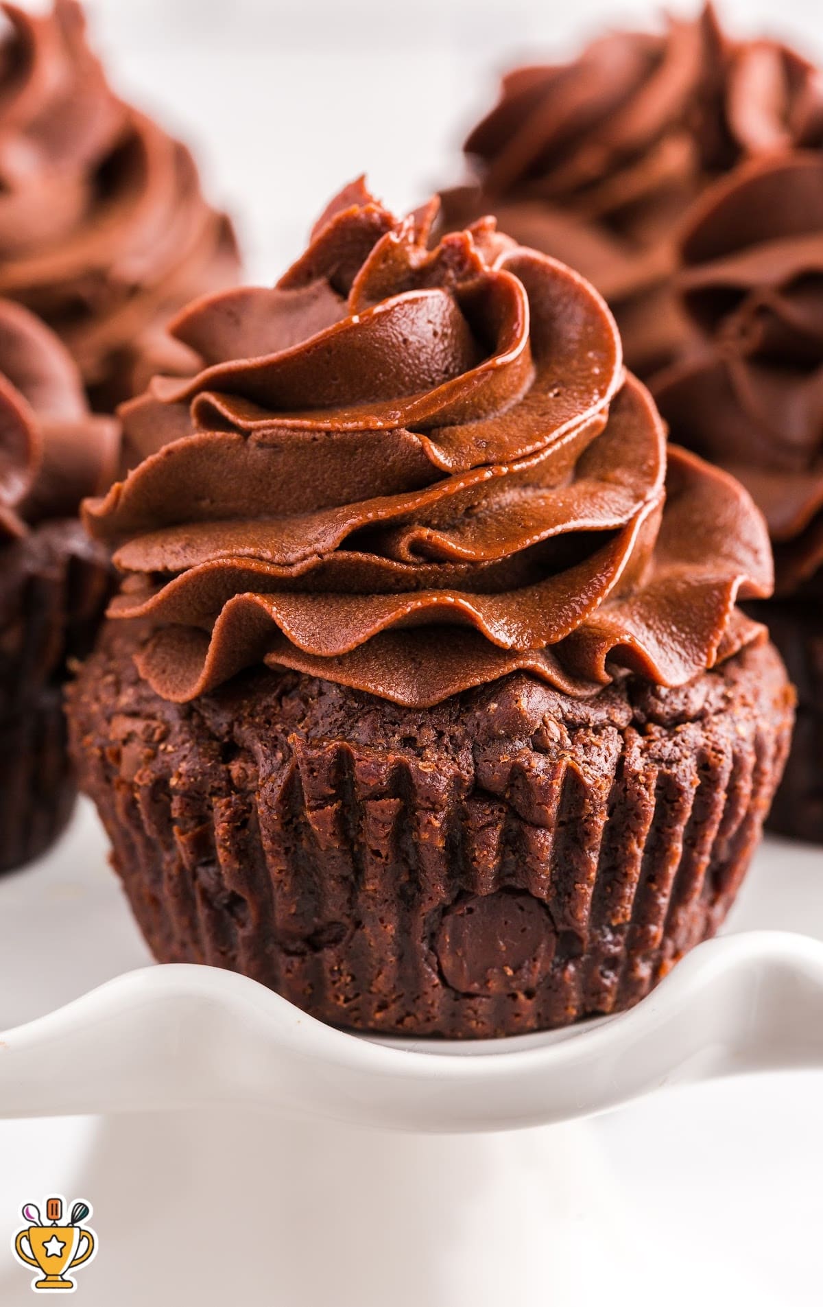 Brownie Cupcakes on a cake stand
