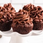 Brownie Cupcakes on a cake stand
