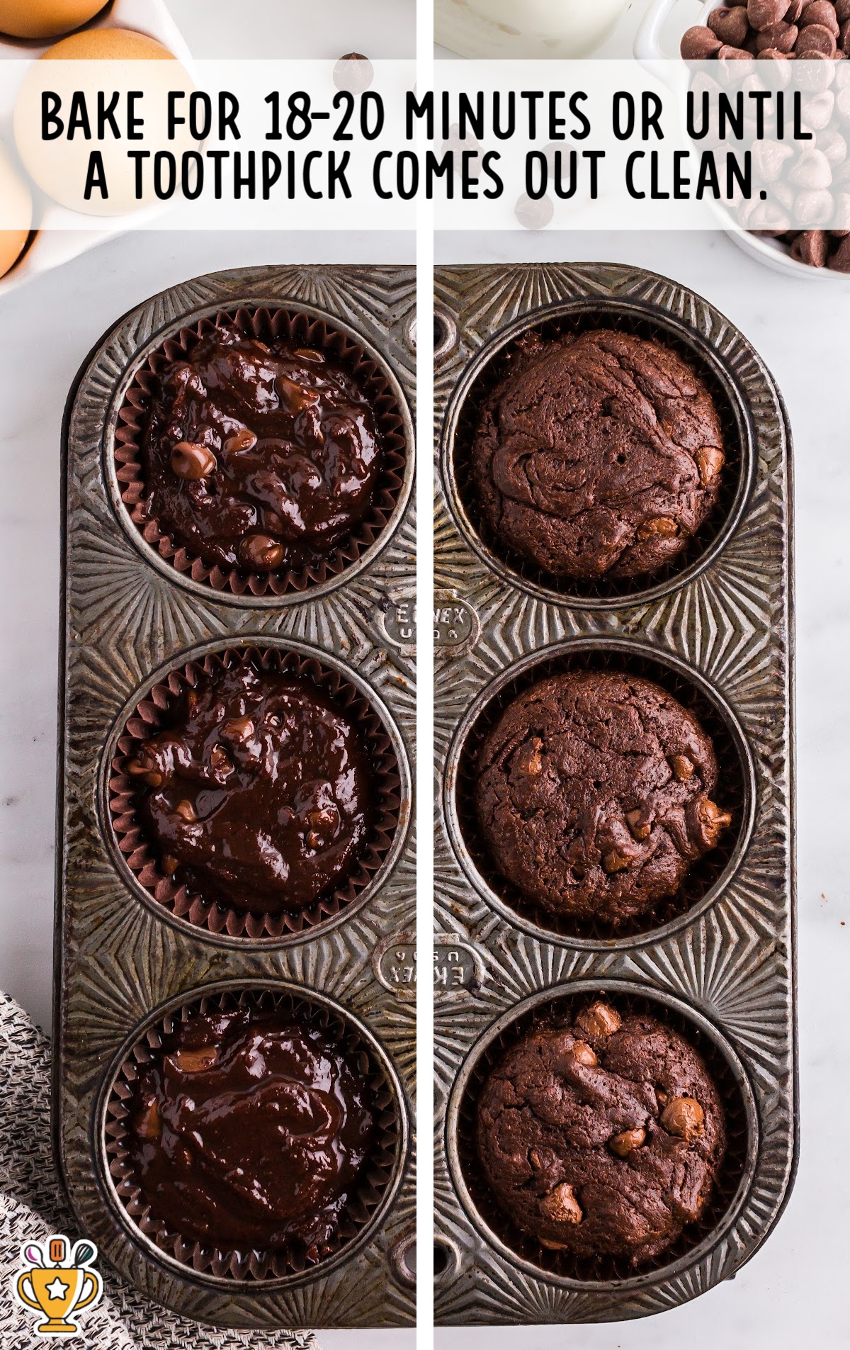 baked Brownie Cupcakes in a muffin pan