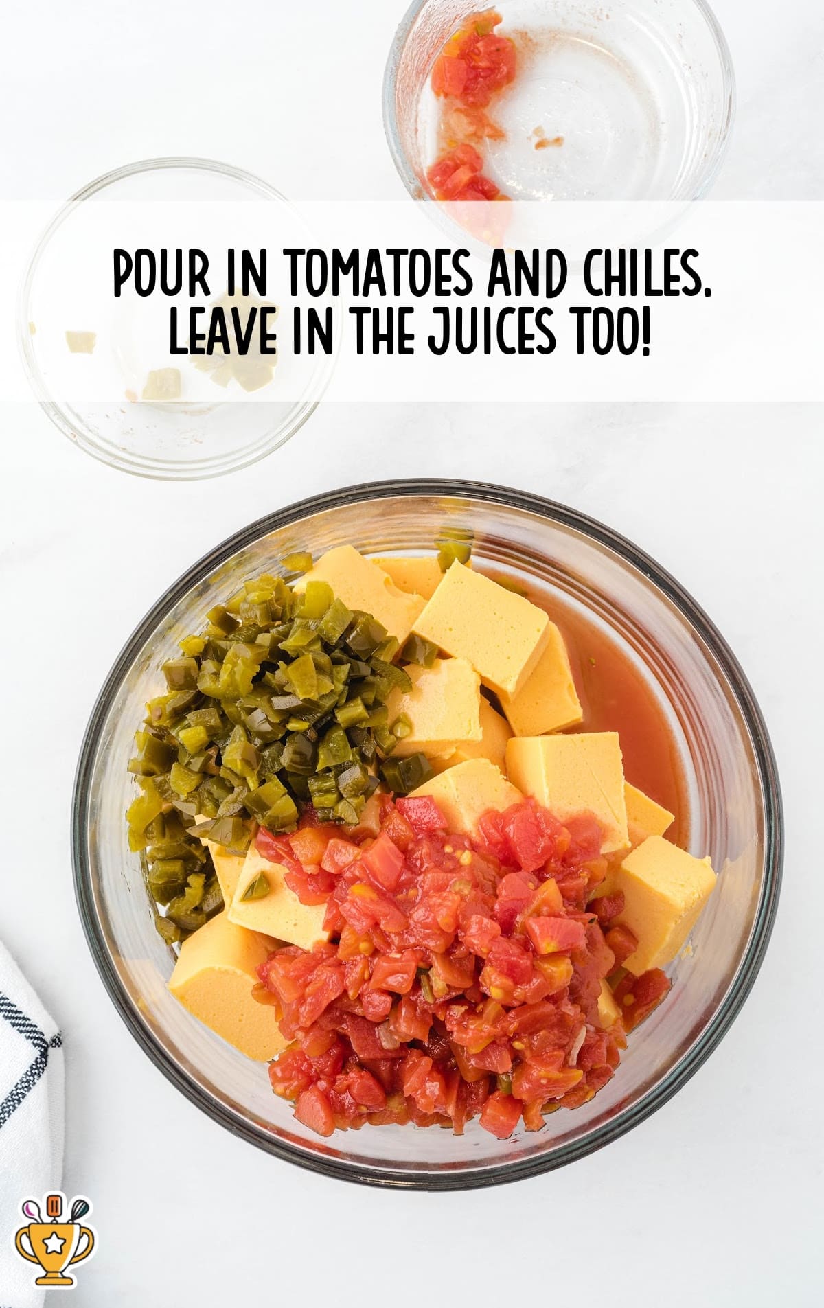 tomatoes and chiles added in a bowl of other ingredients