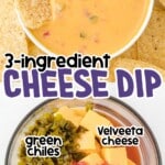 a bowl of Cheese Dip with a dipped chip and a bowl of ingredients on the side