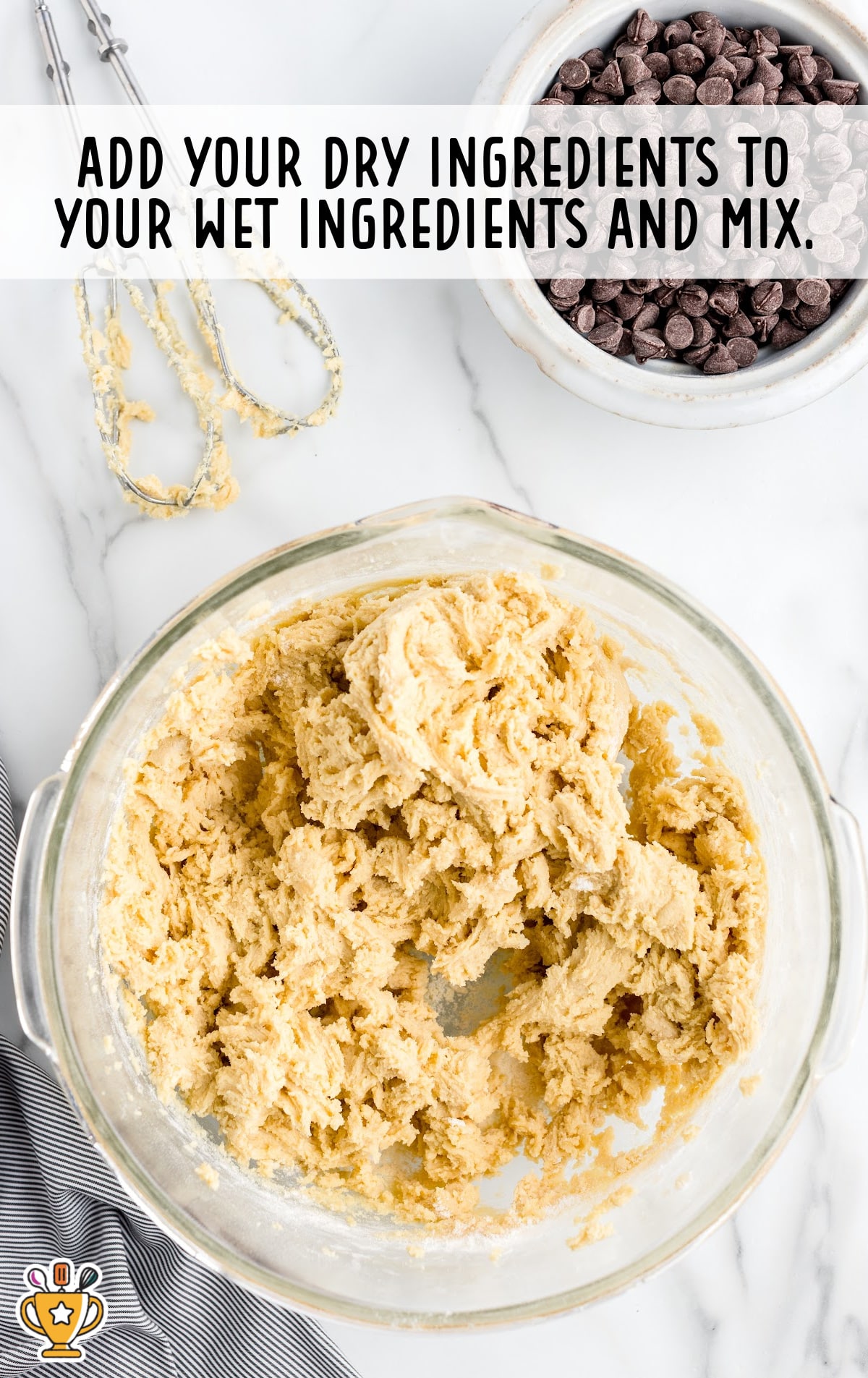 The dry and wet ingredients are mixed together.