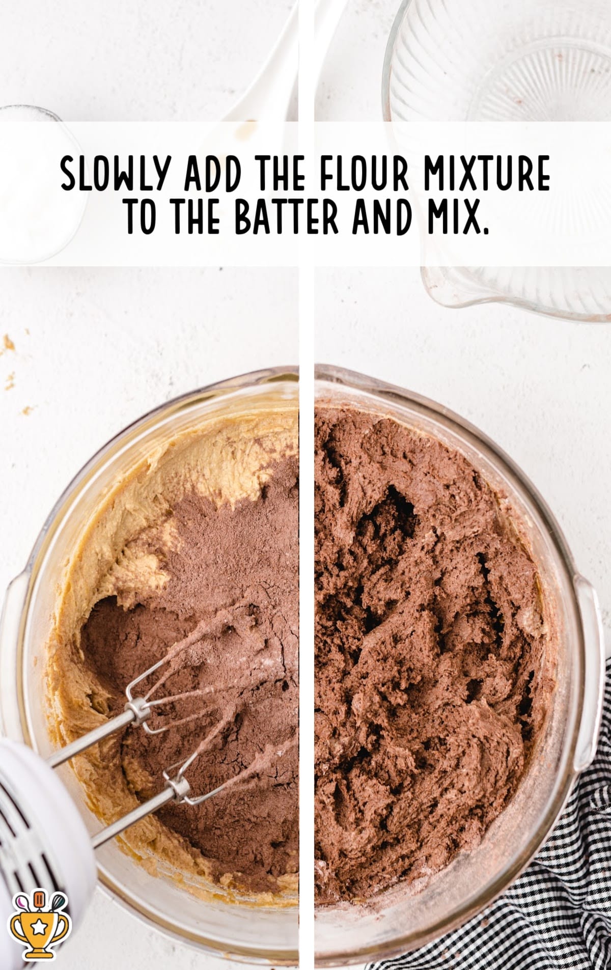 flour mixture added to the batter and mixed